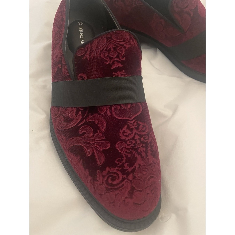 Bruno Marc Men's Dress Shoes Size 12 Red Wine Slip On Tuxedo Velvet Loafers